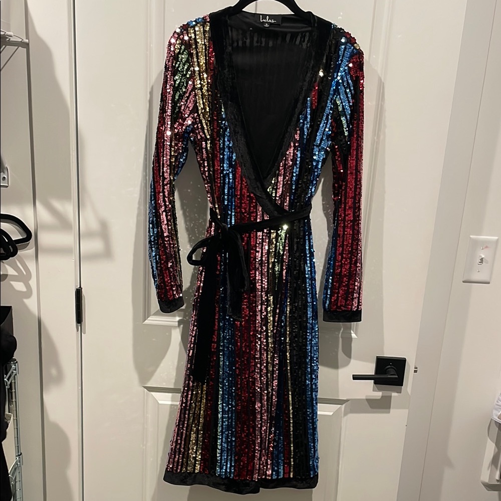 Lulu's Multicolor Sequin Wrap Dress